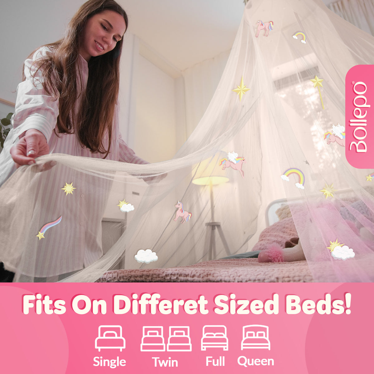 Bed Canopy with Glowing Unicorns, White – Bollepo