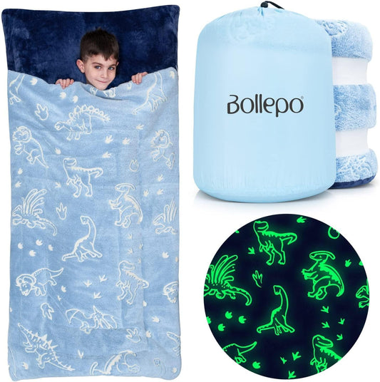Blue Sleeping Bag - Glowing Dinosaurs