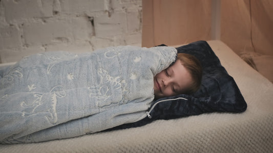 Blue Sleeping Bag - Glowing Dinosaurs