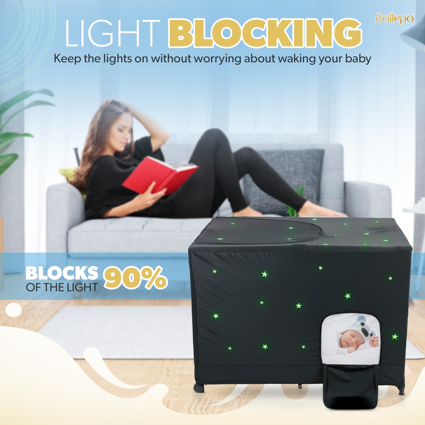Crib Blackout Cover with Glowing Stars