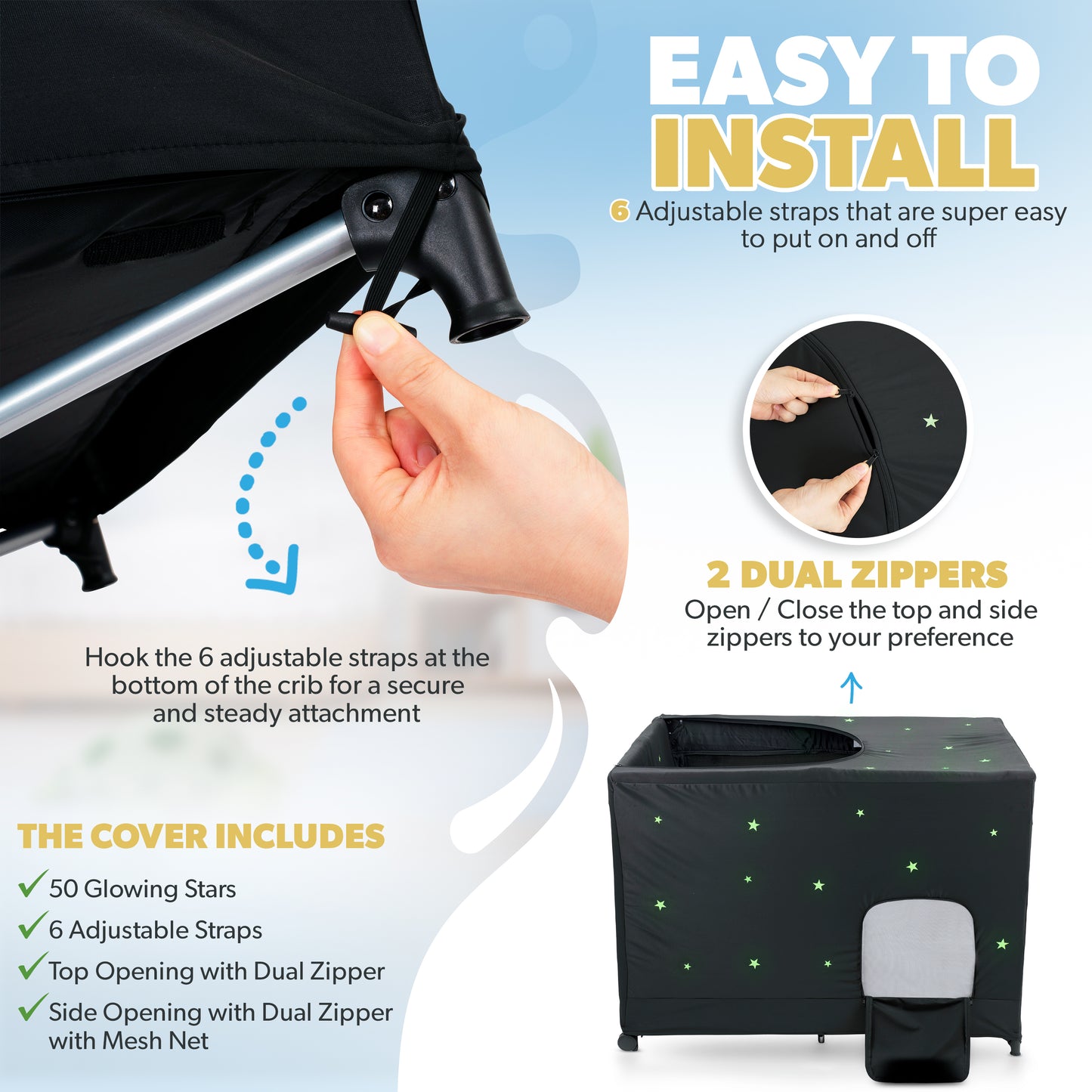 Crib Blackout Cover with Glowing Stars