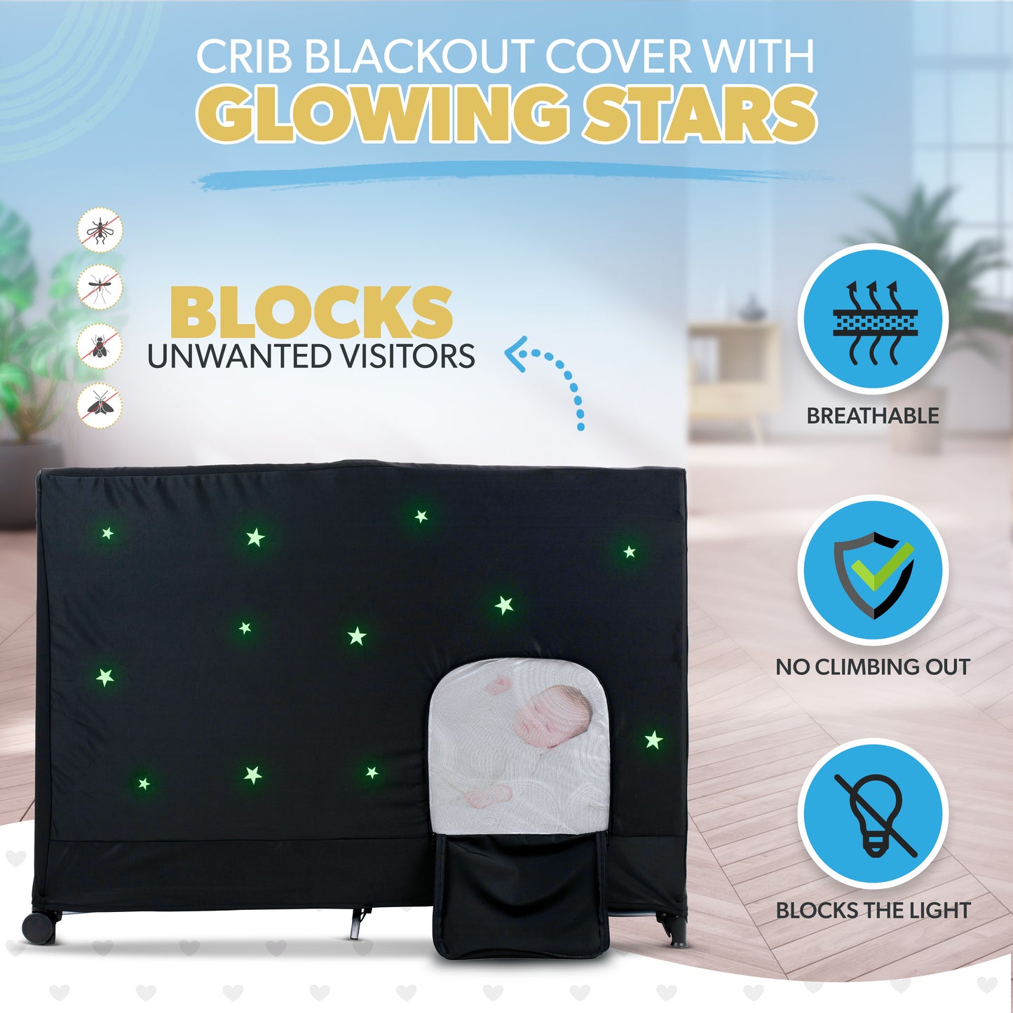 Crib Blackout Cover with Glowing Stars