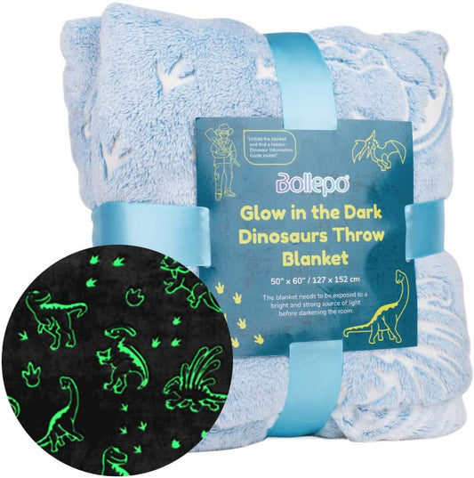 Blue Throw Blanket - Glowing Dinosaurs