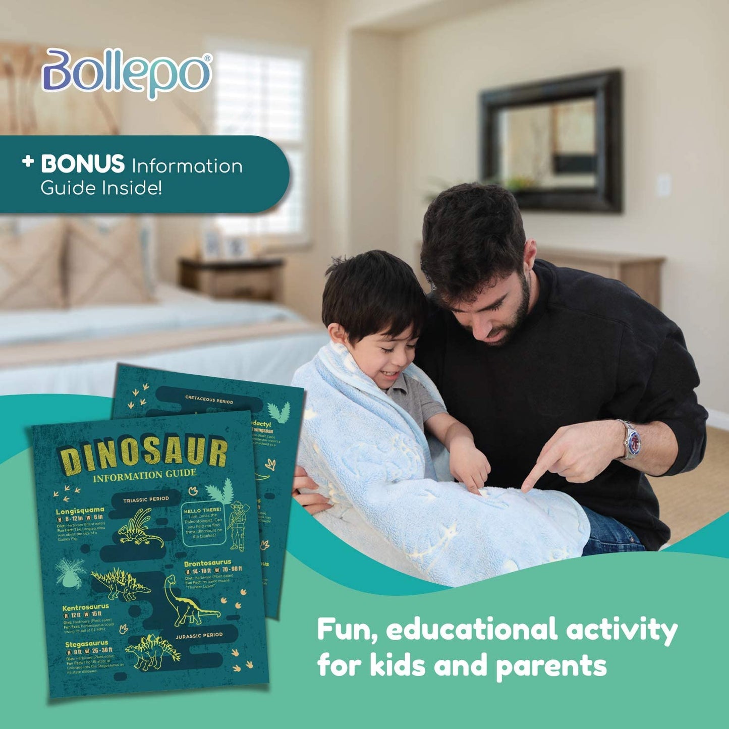 Blue Throw Blanket - Glowing Dinosaurs