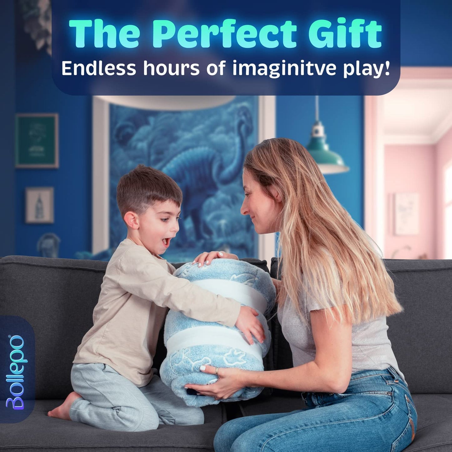 Blue Sleeping Bag - Glowing Dinosaurs