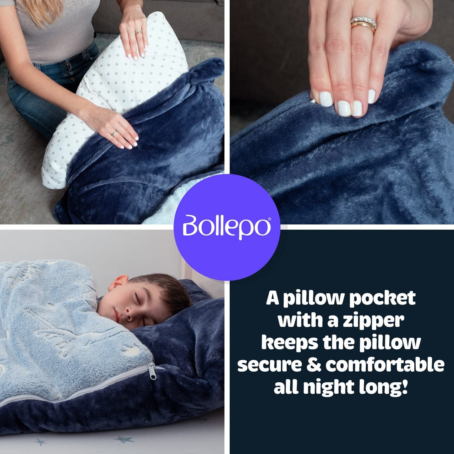 Blue Sleeping Bag - Glowing Dinosaurs