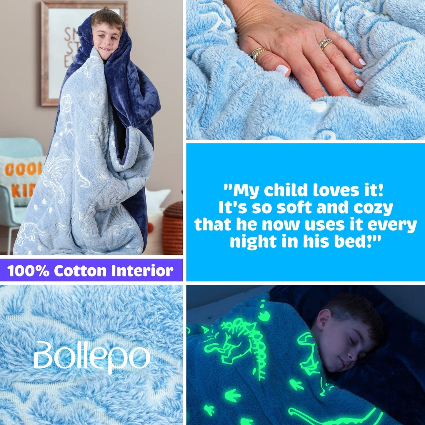 Blue Sleeping Bag - Glowing Dinosaurs