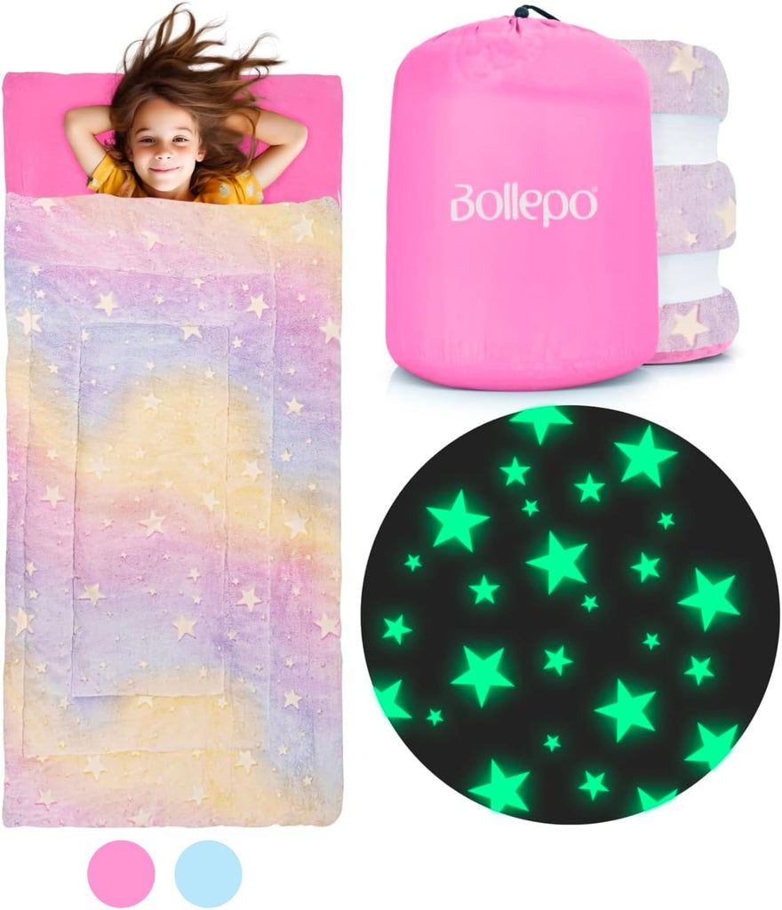 Glow in The Dark Sleeping Bags for Kids - Pink Rainbow Theme