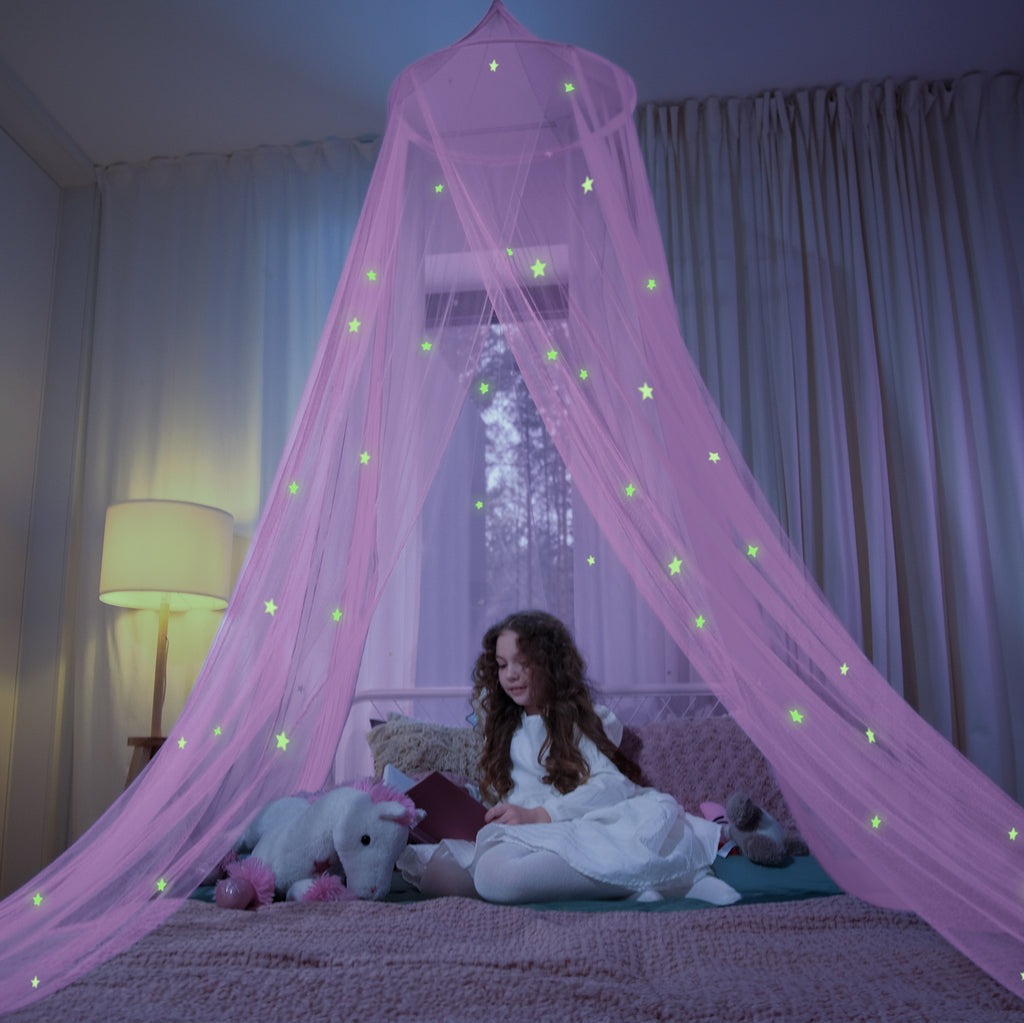 Bed Canopy with Glowing Stars, Pink