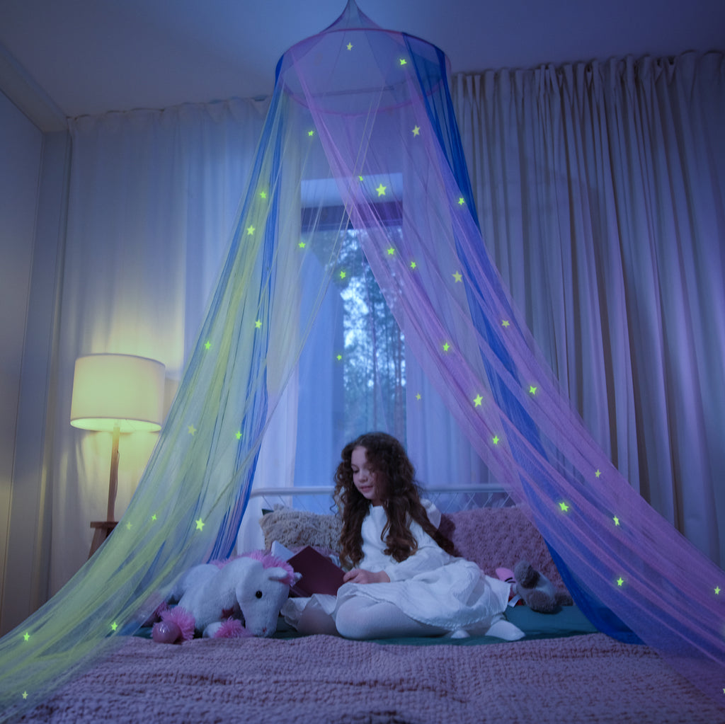 Bed Canopy with Glowing Stars, Rainbow