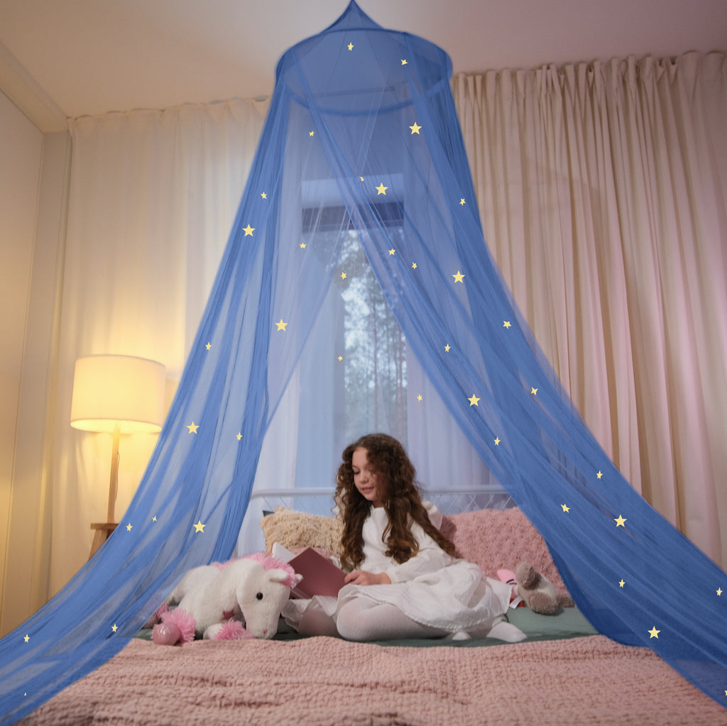 Bed Canopy with Glowing Stars, Blue